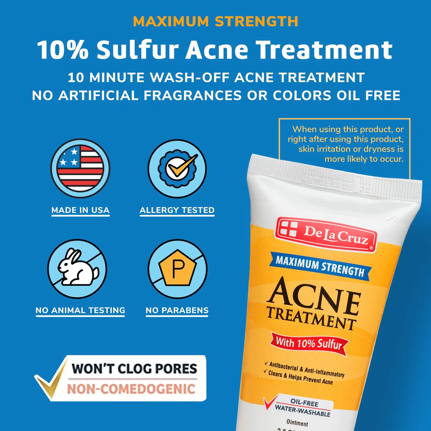 De La Cruz Sulfur Ointment - Cystic Acne Treatment for Face and Body - Daily 10 Min Spot Treatment Mask - Safe and Effective Game Changing Hormonal Acne Treatment that Clears Up Pimples - 2.6 OZ Tube